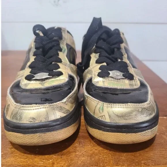 90s Tupac Shakur Makaveli Branded Sneakers Gold Money Hundred Dollar Size 5.5 - Picture 5 of 8